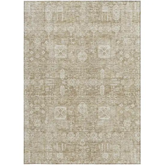 Beige Tan And Ivory Oriental Washable Indoor Outdoor Area Rug Photo 5
