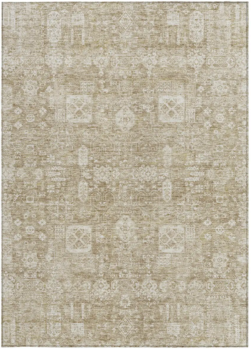 Beige Tan And Ivory Oriental Washable Indoor Outdoor Area Rug Photo 5