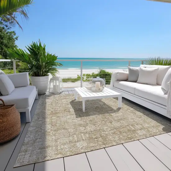 Beige Tan And Ivory Oriental Washable Indoor Outdoor Area Rug Photo 6