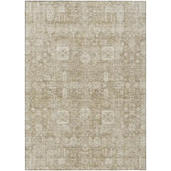 Beige Tan And Ivory Oriental Washable Indoor Outdoor Area Rug Photo 1