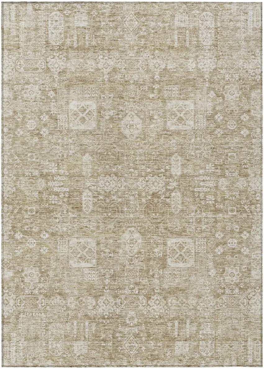 Beige Tan And Ivory Oriental Washable Indoor Outdoor Area Rug Photo 1