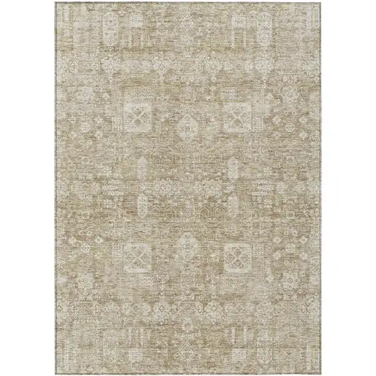 Beige Tan And Ivory Oriental Washable Indoor Outdoor Area Rug Photo 1