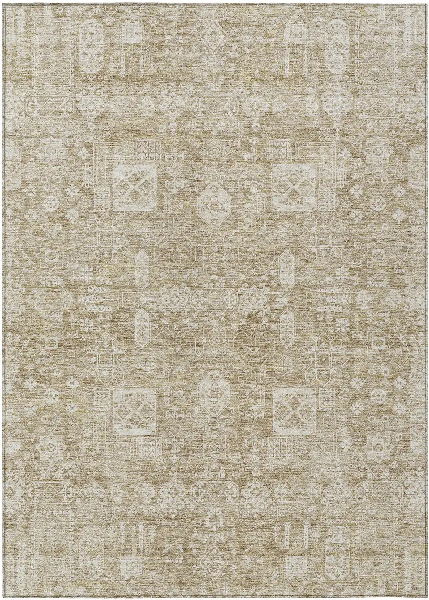 Beige Tan And Ivory Oriental Washable Indoor Outdoor Area Rug Photo 1