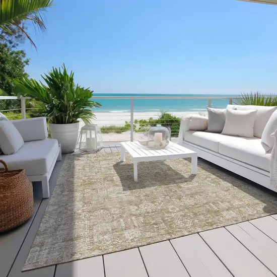 Beige Tan And Ivory Oriental Washable Indoor Outdoor Area Rug Photo 6