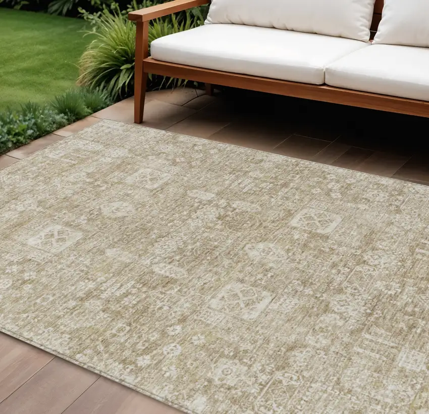 Beige Tan And Ivory Oriental Washable Indoor Outdoor Area Rug Photo 1