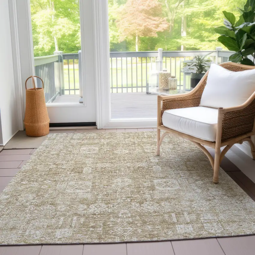 Beige Tan And Ivory Oriental Washable Indoor Outdoor Area Rug Photo 8