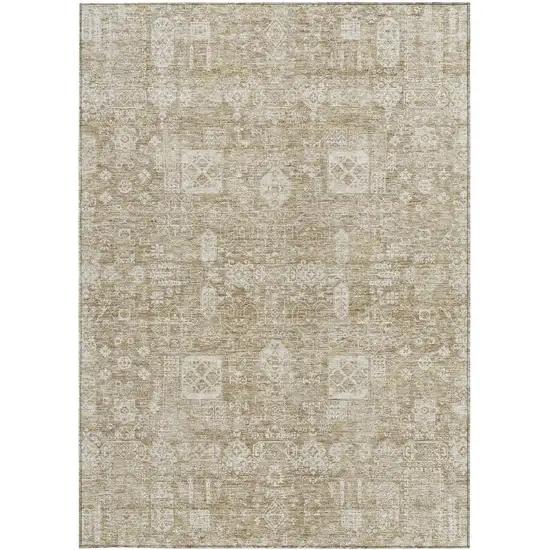 Beige Tan And Ivory Oriental Washable Indoor Outdoor Area Rug Photo 3