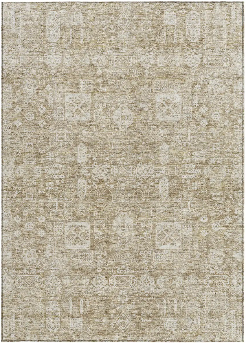 Beige Tan And Ivory Oriental Washable Indoor Outdoor Area Rug Photo 3