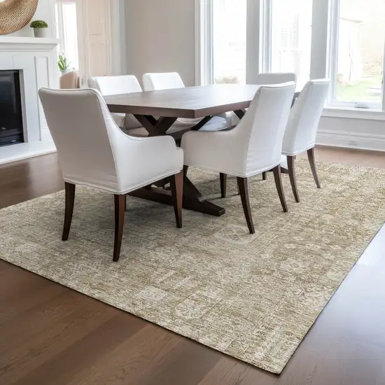 Beige Tan And Ivory Oriental Washable Indoor Outdoor Area Rug Photo 7