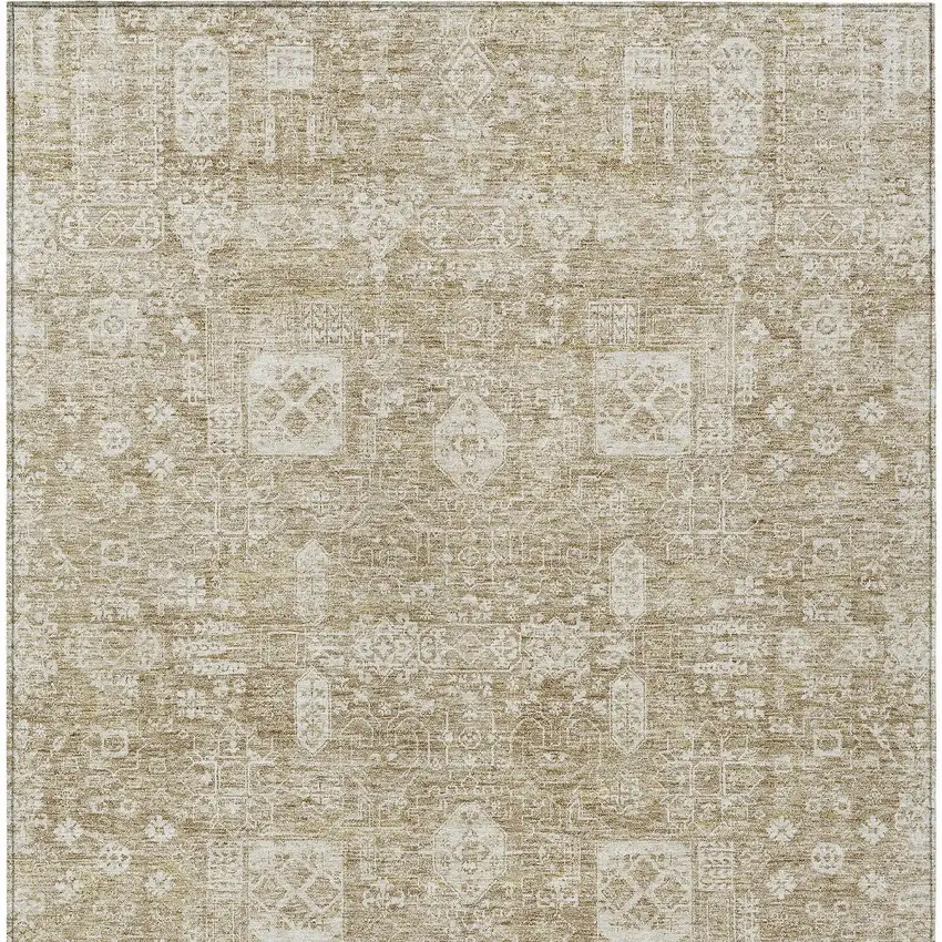 Beige Tan And Ivory Oriental Washable Indoor Outdoor Area Rug Photo 2