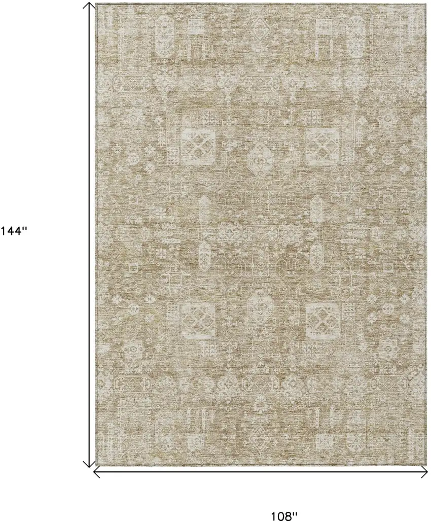 Beige Tan And Ivory Oriental Washable Indoor Outdoor Area Rug Photo 9