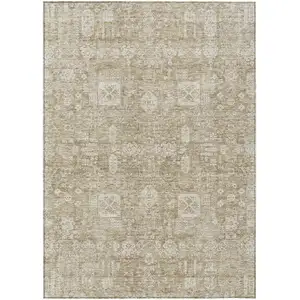 Photo of Beige Tan And Ivory Oriental Washable Indoor Outdoor Area Rug