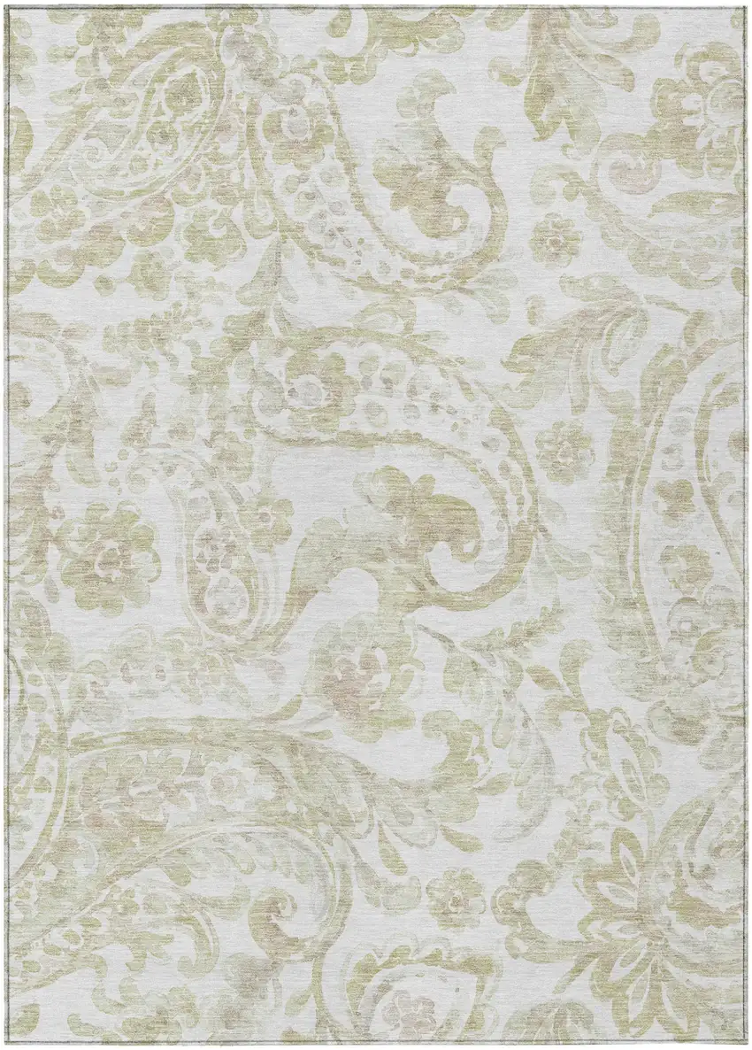 Beige Tan And Ivory Paisley Washable Indoor Outdoor Area Rug Photo 2