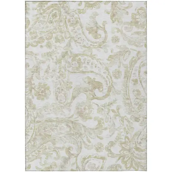 Beige Tan And Ivory Paisley Washable Indoor Outdoor Area Rug Photo 2