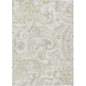 Photo of Beige Tan And Ivory Paisley Washable Indoor Outdoor Area Rug