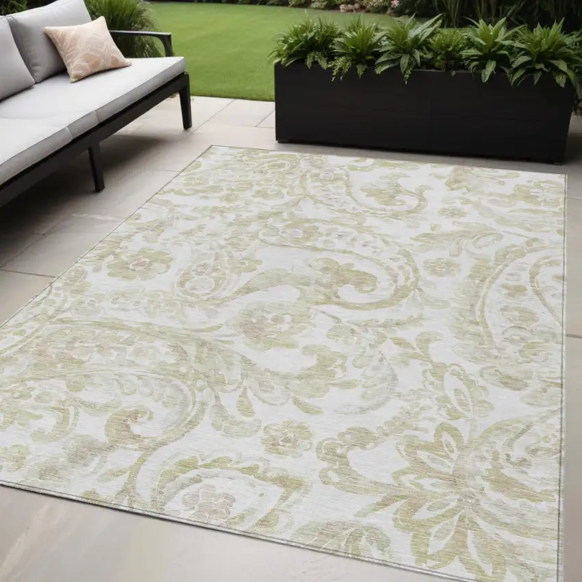 Beige Tan And Ivory Paisley Washable Indoor Outdoor Area Rug Photo 1