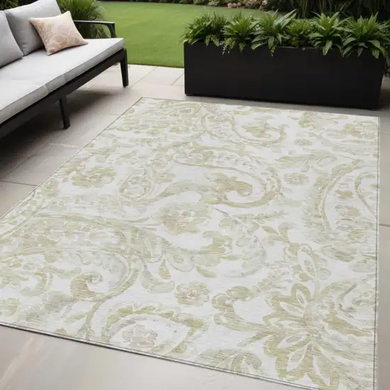 Beige Tan And Ivory Paisley Washable Indoor Outdoor Area Rug Photo 1