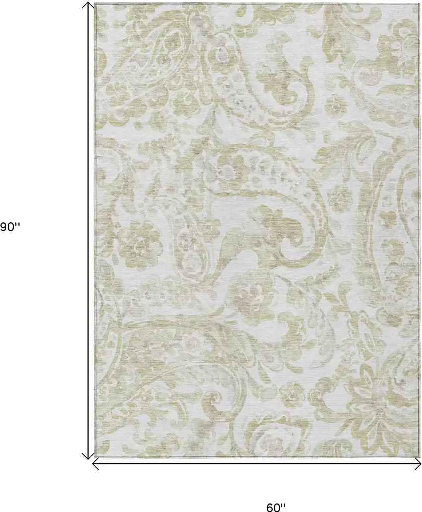 Beige Tan And Ivory Paisley Washable Indoor Outdoor Area Rug Photo 3
