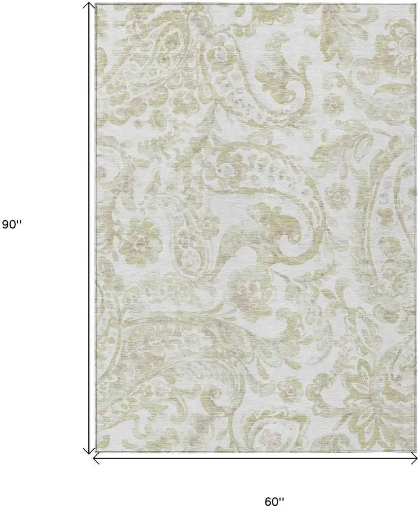 Beige Tan And Ivory Paisley Washable Indoor Outdoor Area Rug Photo 3