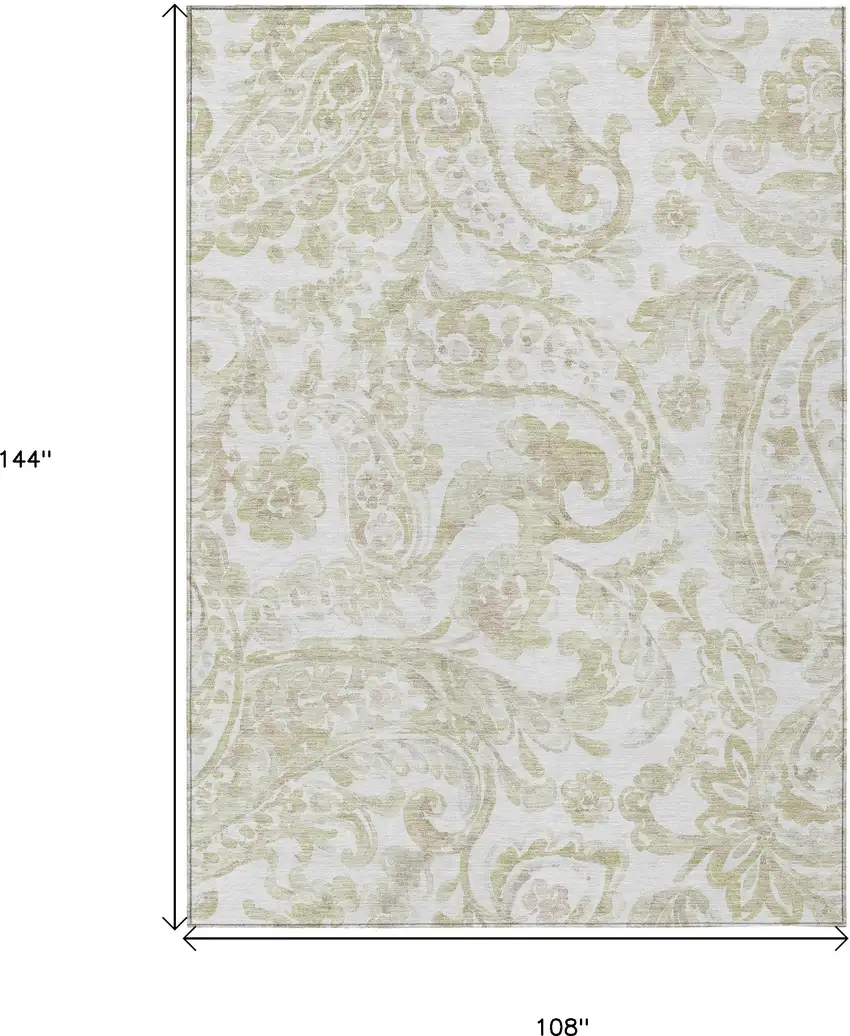 Beige Tan And Ivory Paisley Washable Indoor Outdoor Area Rug Photo 3