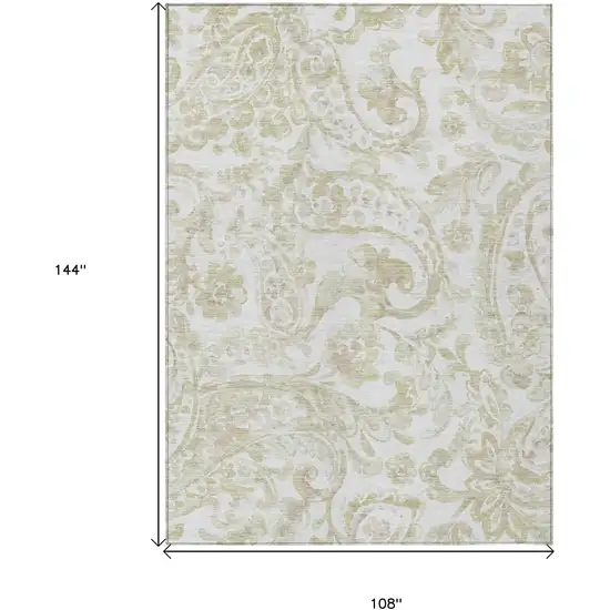 Beige Tan And Ivory Paisley Washable Indoor Outdoor Area Rug Photo 3