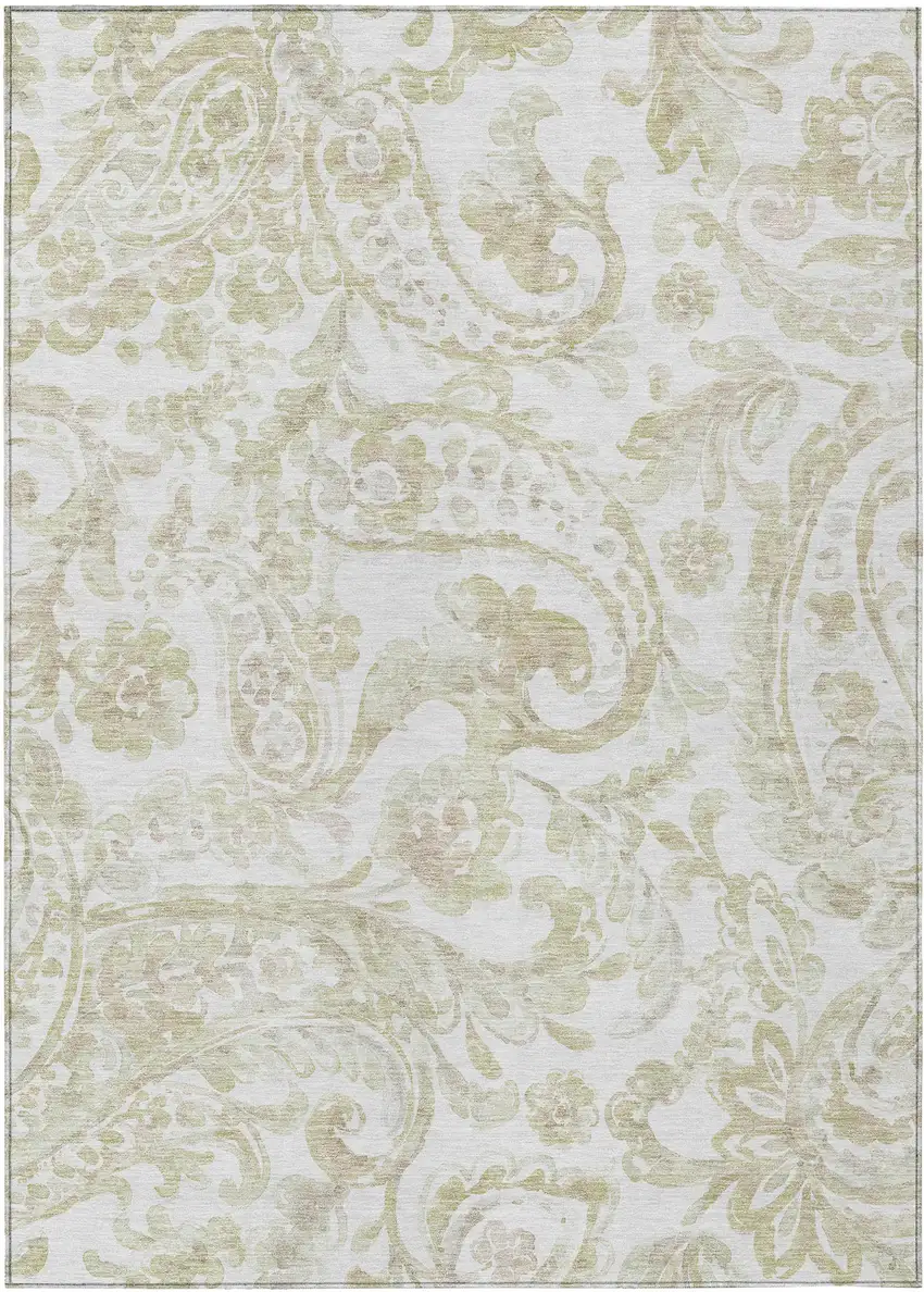 Beige Tan And Ivory Paisley Washable Indoor Outdoor Area Rug Photo 2