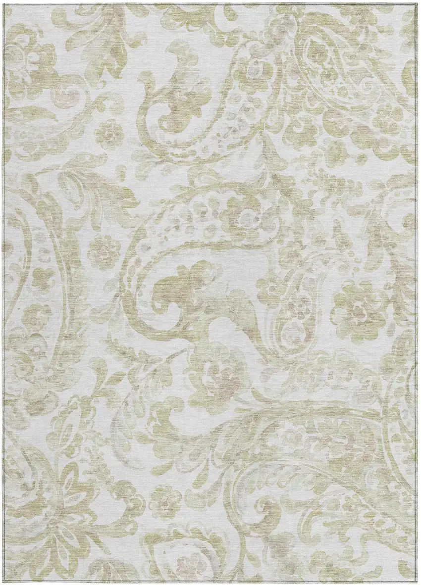 Beige Tan And Ivory Paisley Washable Indoor Outdoor Area Rug Photo 6