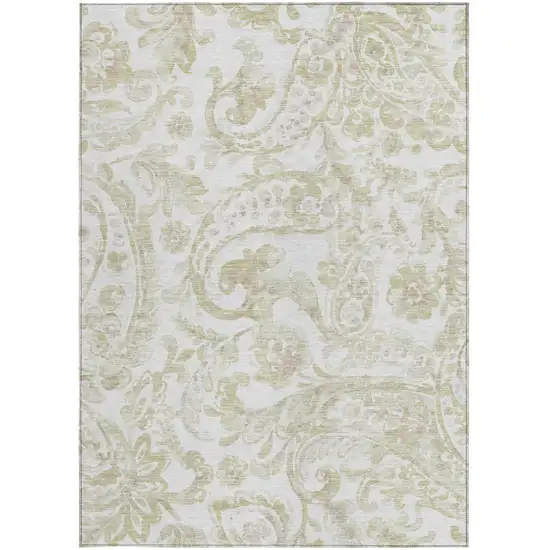 Beige Tan And Ivory Paisley Washable Indoor Outdoor Area Rug Photo 6