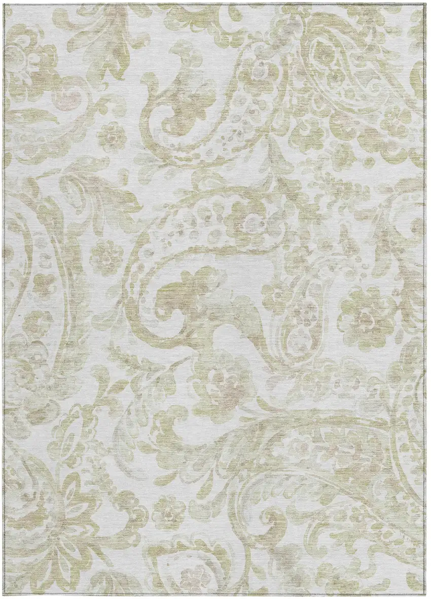 Beige Tan And Ivory Paisley Washable Indoor Outdoor Area Rug Photo 6