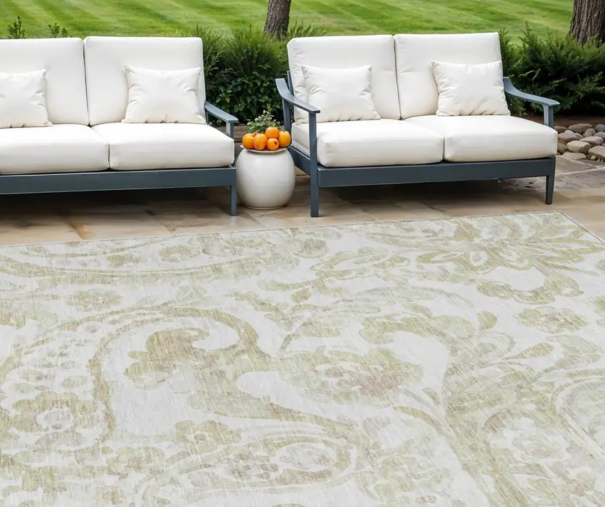 Beige Tan And Ivory Paisley Washable Indoor Outdoor Area Rug Photo 1