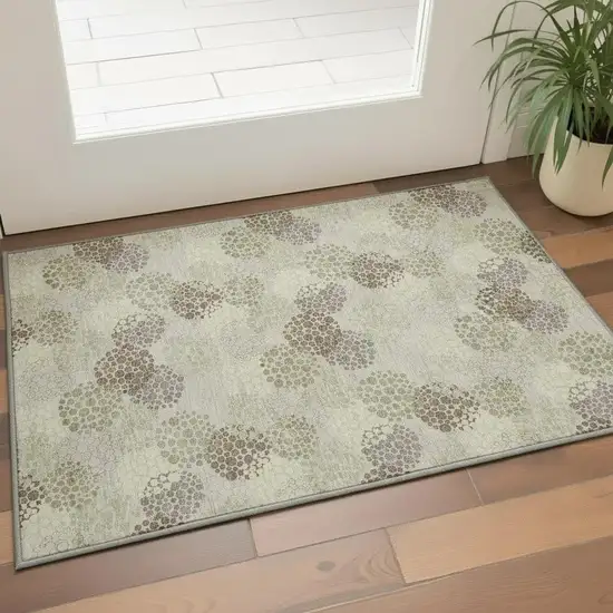 Beige Tan And Ivory Polka Dot Washable Area Rug With UV Protection Photo 2