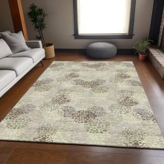 Beige Tan And Ivory Polka Dot Washable Area Rug With UV Protection Photo 6