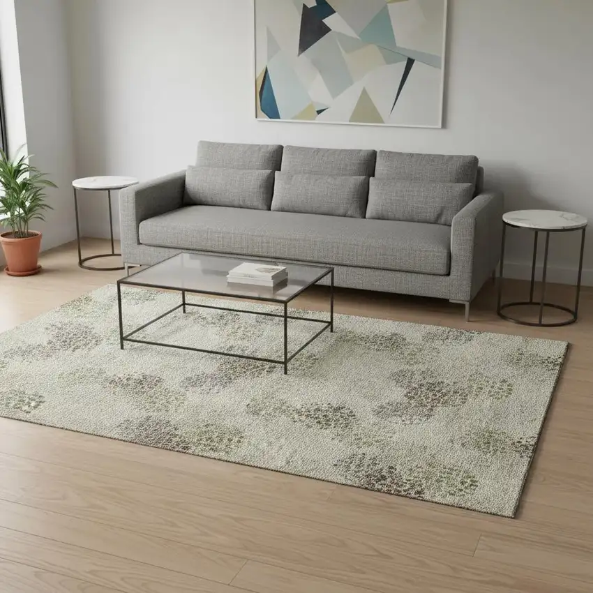 Beige Tan And Ivory Polka Dot Washable Area Rug With UV Protection Photo 2