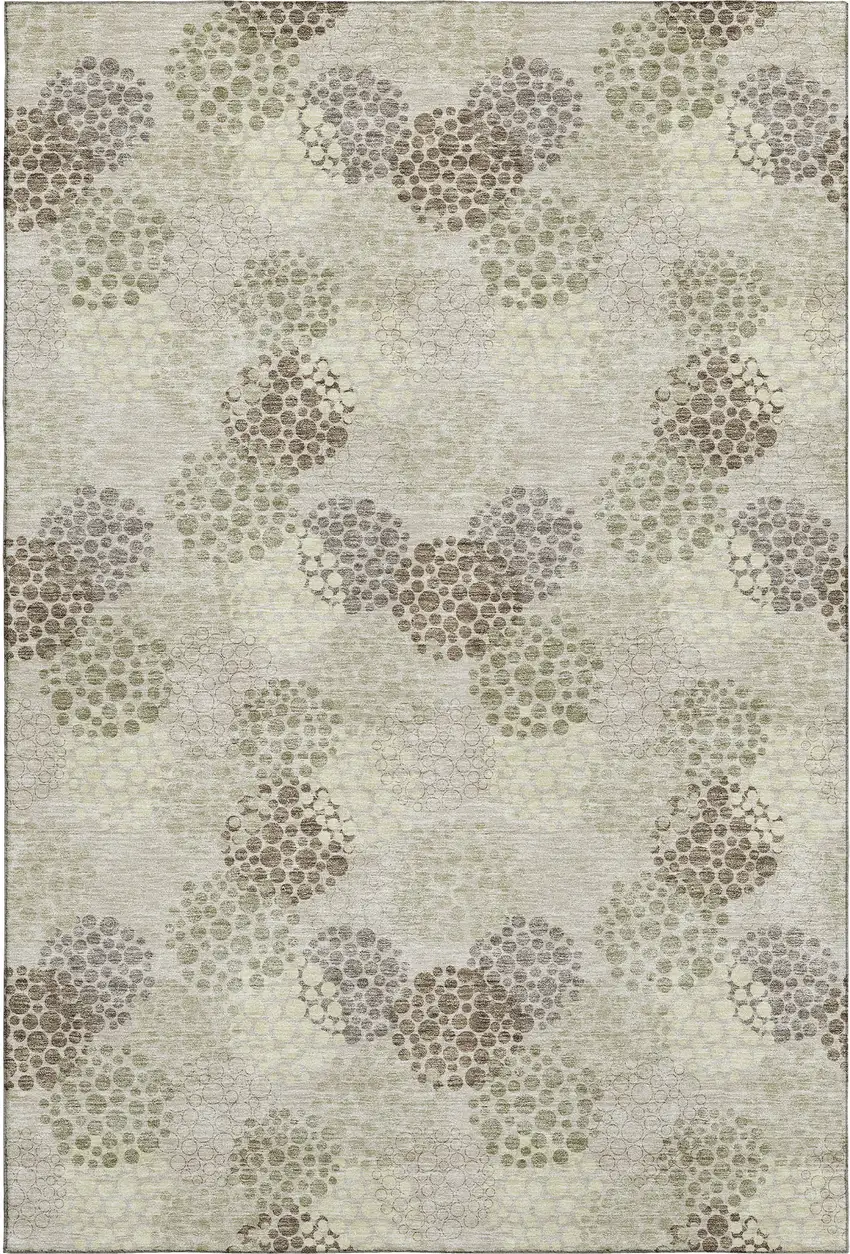 Beige Tan And Ivory Polka Dot Washable Area Rug With UV Protection Photo 1
