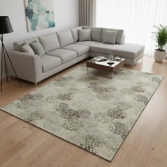 Beige Tan And Ivory Polka Dot Washable Area Rug With UV Protection Photo 2