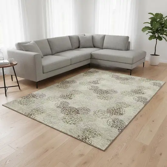 Beige Tan And Ivory Polka Dot Washable Area Rug With UV Protection Photo 2