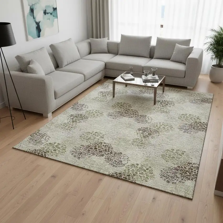 Beige Tan And Ivory Polka Dot Washable Area Rug With UV Protection Photo 2