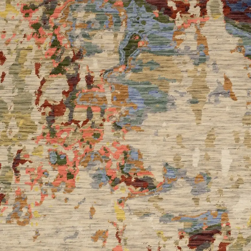 Beige Tan And Light Blue Abstract Area Rug With Fringe Photo 8