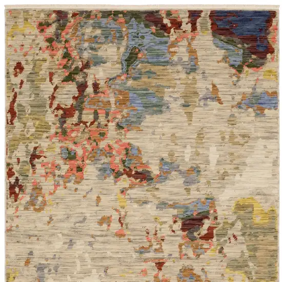 Beige Tan And Light Blue Abstract Area Rug With Fringe Photo 4