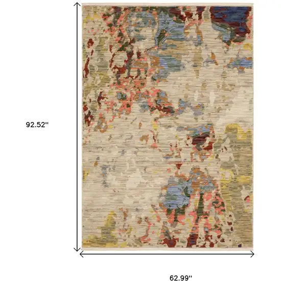 Beige Tan And Light Blue Abstract Area Rug With Fringe Photo 3