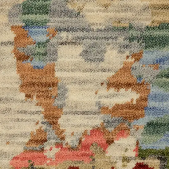 Beige Tan And Light Blue Abstract Area Rug With Fringe Photo 7