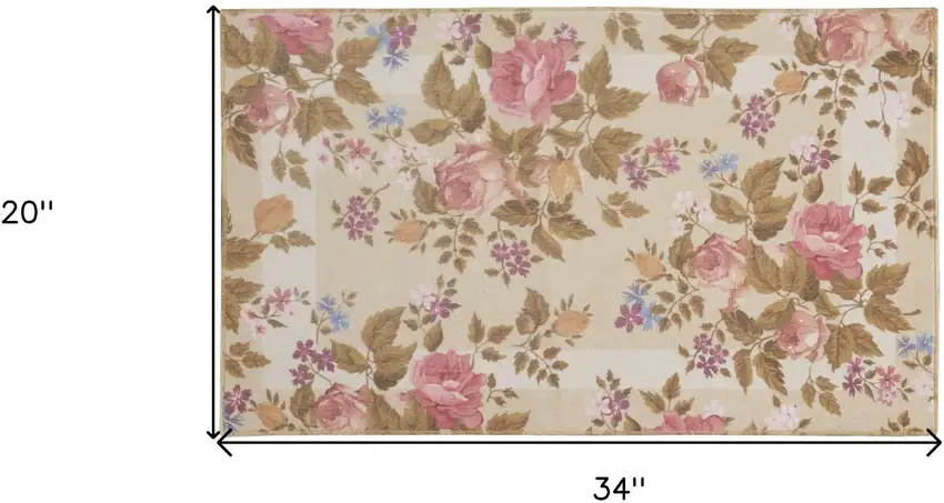 Beige Tan And Red Floral Non Skid Area Rug Photo 2