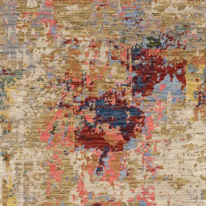 Beige Tan And Rust Abstract Area Rug With Fringe Photo 6