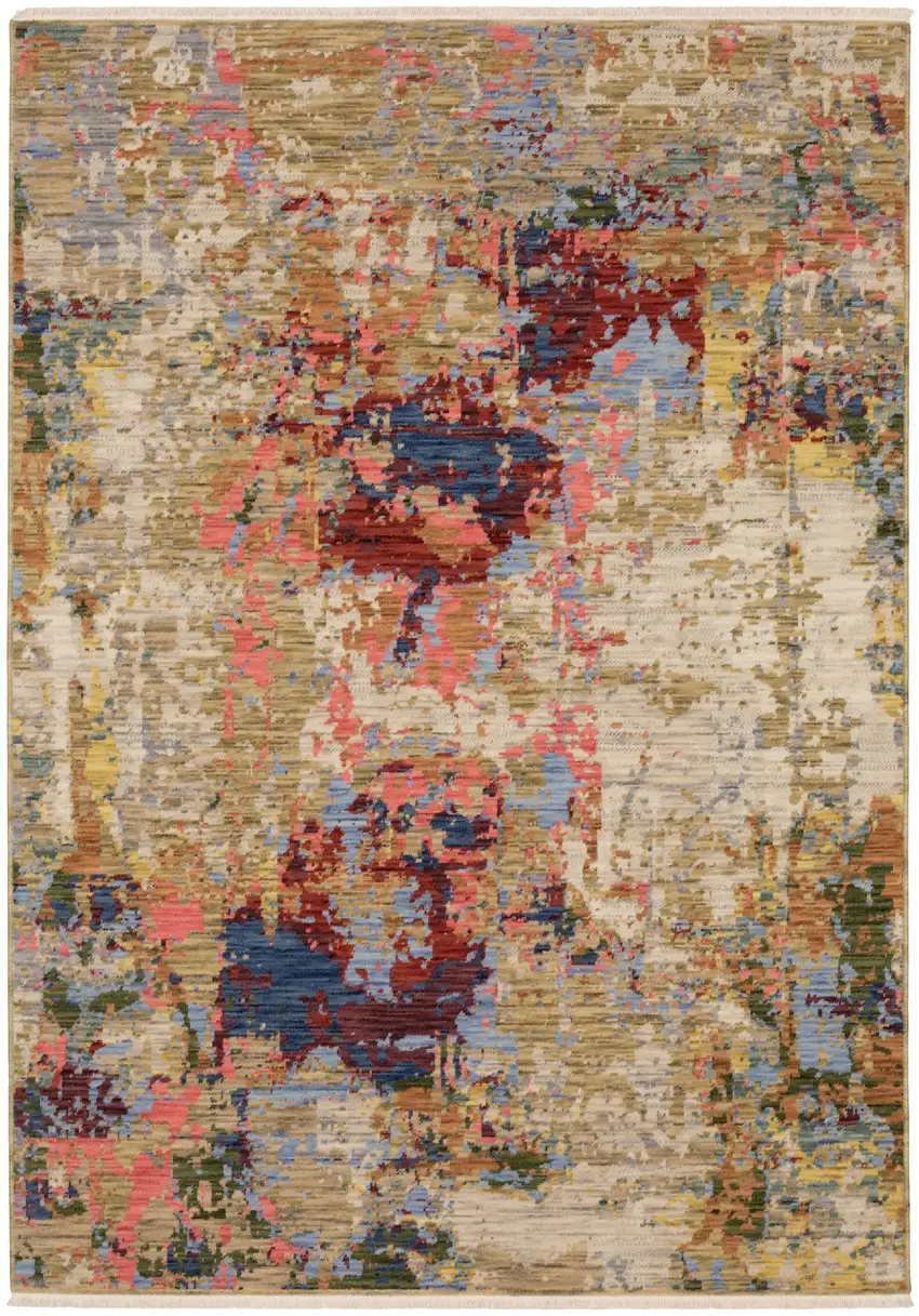 Beige Tan And Rust Abstract Area Rug With Fringe Photo 2