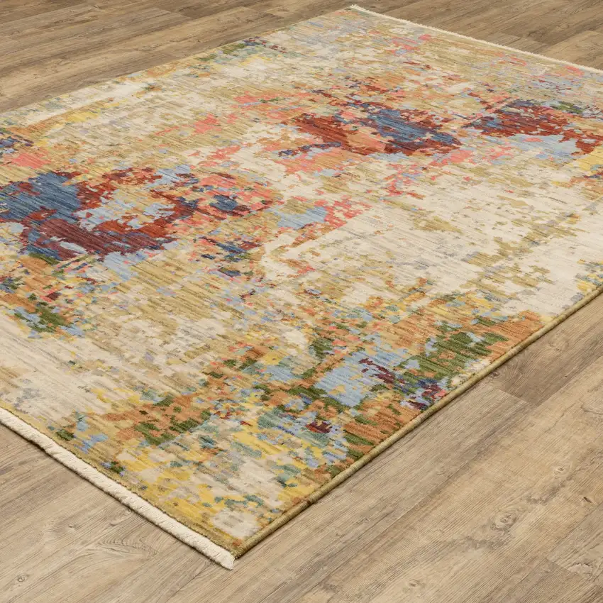 Beige Tan And Rust Abstract Area Rug With Fringe Photo 4