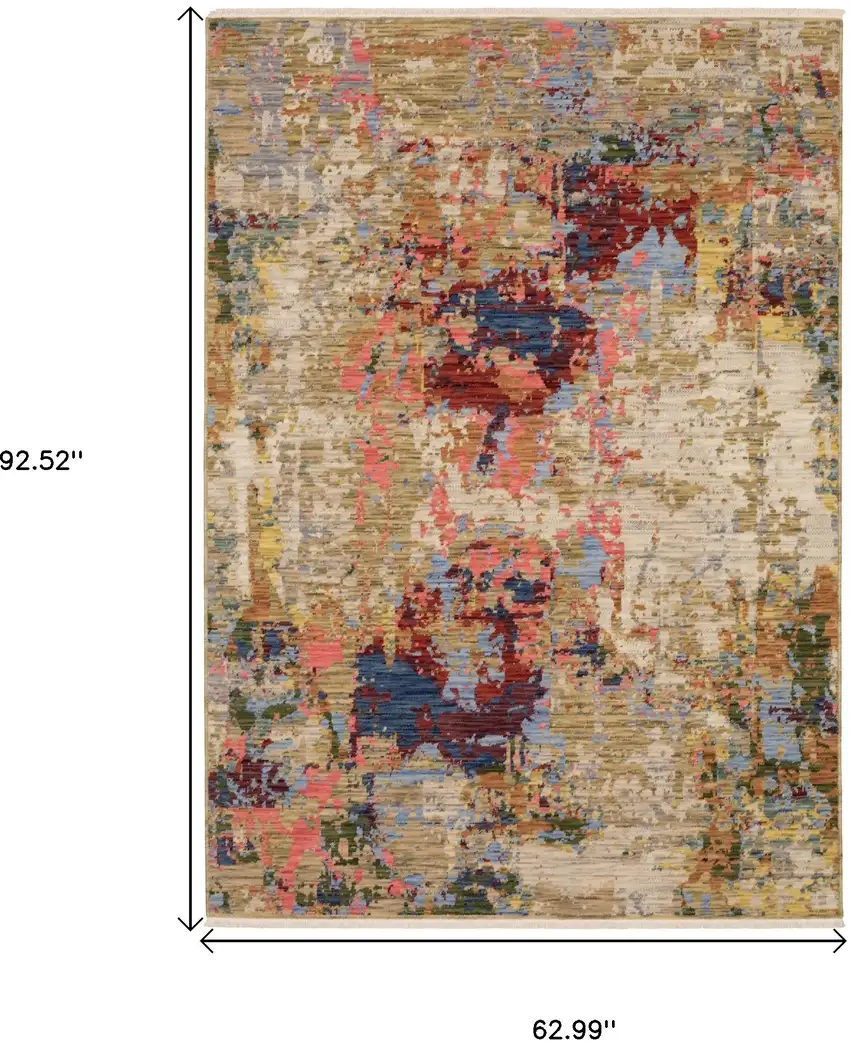 Beige Tan And Rust Abstract Area Rug With Fringe Photo 3