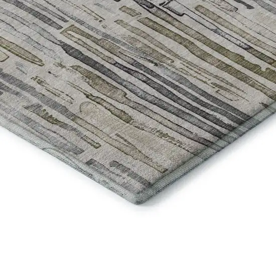 Beige Tan And Silver Striped Washable Area Rug With UV Protection Photo 7