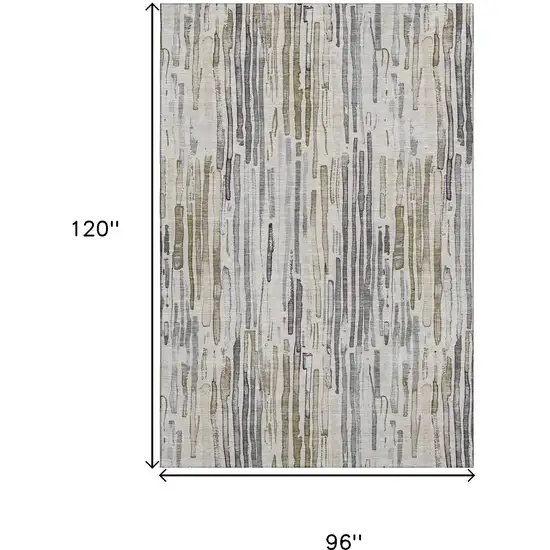 Beige Tan And Silver Striped Washable Area Rug With UV Protection Photo 9