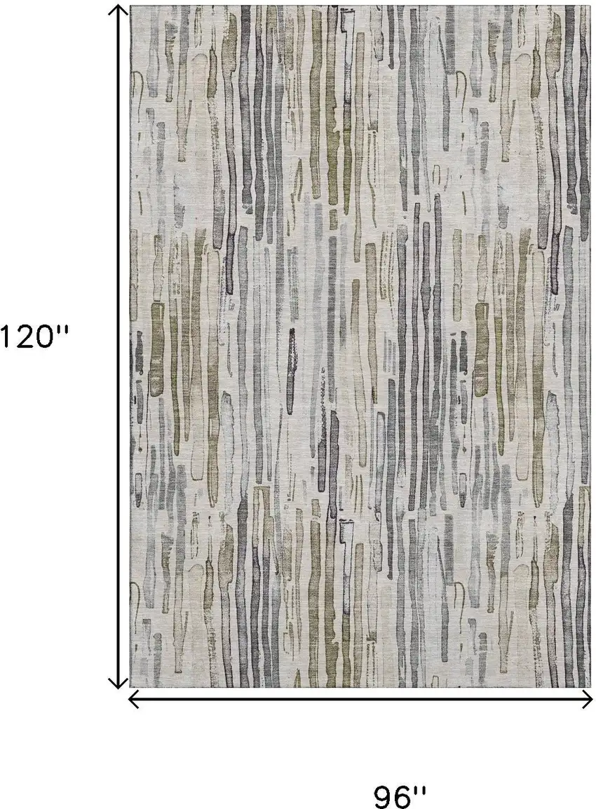 Beige Tan And Silver Striped Washable Area Rug With UV Protection Photo 9