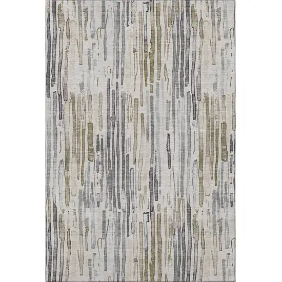 Beige Tan And Silver Striped Washable Area Rug With UV Protection Photo 3